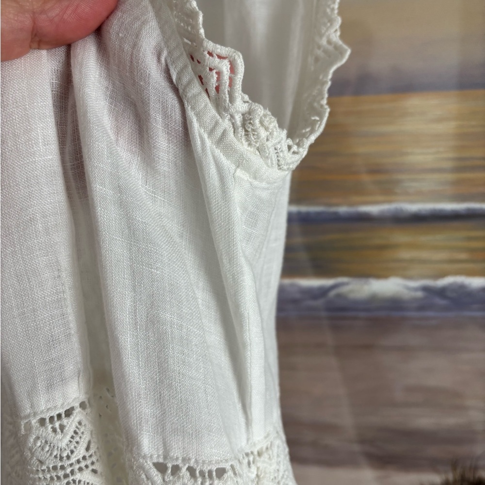 Sleeveless White Maxi Dress with Lace Trim - Picture 5 of 13